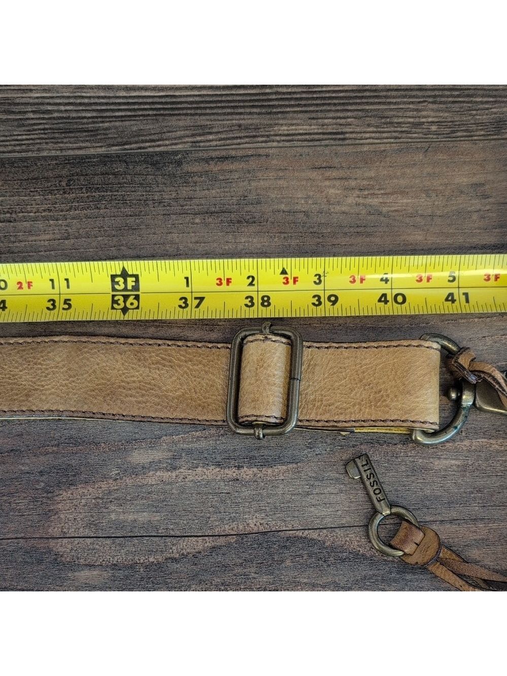 Fossil Yellow and Tan Leather Strap with Metal Clasps for Crossbody - Picture 3 of 7